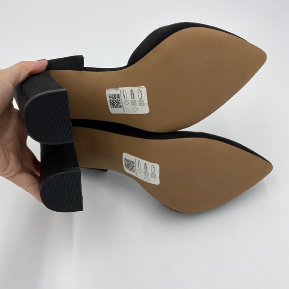 ASOS Black Pointed Toe Heel Pumps D’orsay Suede Block Heel NWOT - Picture 9 of 10